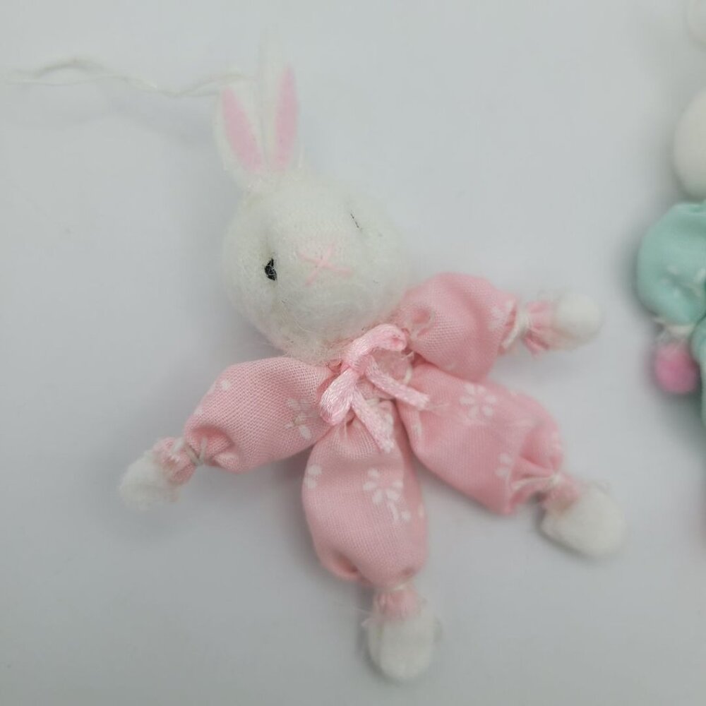 Handmade Bunny Easter Ornament Small Rabbit Felt 3 Inch Bending Ribbon Spring - Picture 5 of 8